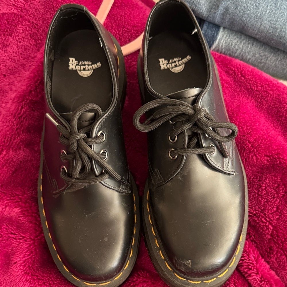 Dr. Martens Black Lace-Up platform Shoes with Yellow Stitching